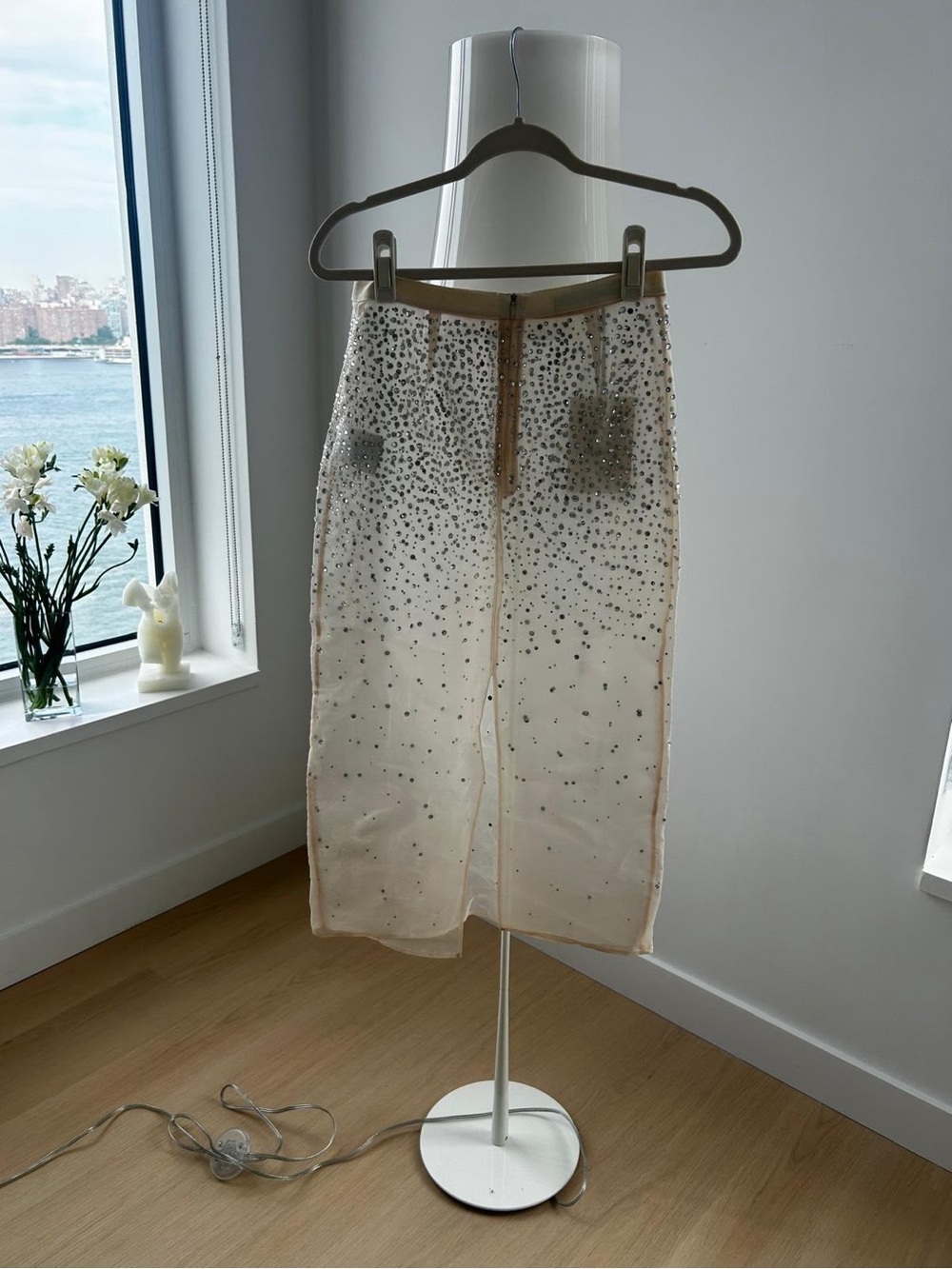 Zara Ivory Beaded Midi Skirt with Sheer Overlay - Picture 2 of 5